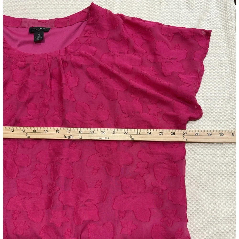 Investments II Top Women's 2X Pink Crew Neck Short Sleeve Floral Appliqué Casual - Picture 3 of 8